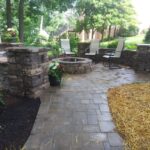 Patio with fire pit & seat wall